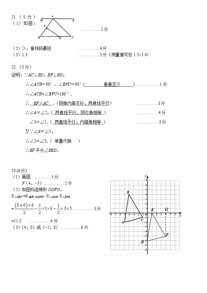 北京三帆裕中2023-2024学年第二学期期中初一数学学科 答案及评分标准第2页