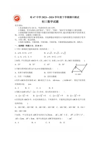 黑龙江省哈尔滨市第四十七中学校2023-2024学年下学期期中测试九年级数学试题