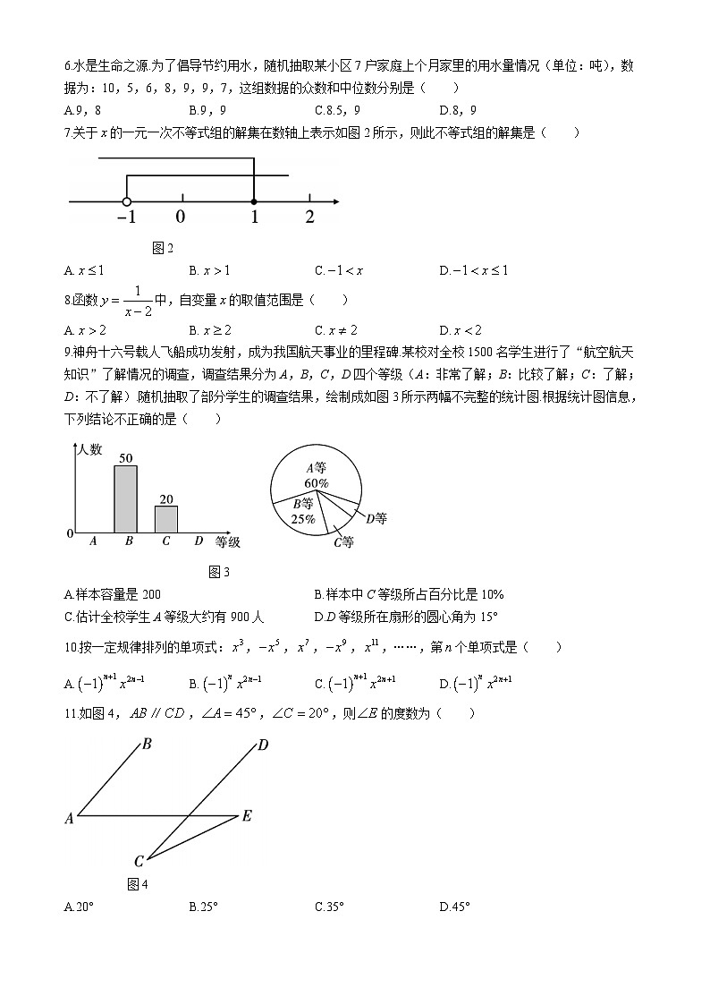 2024年云南省玉溪市九年级初中学业水平考试模拟检测数学试题第2页