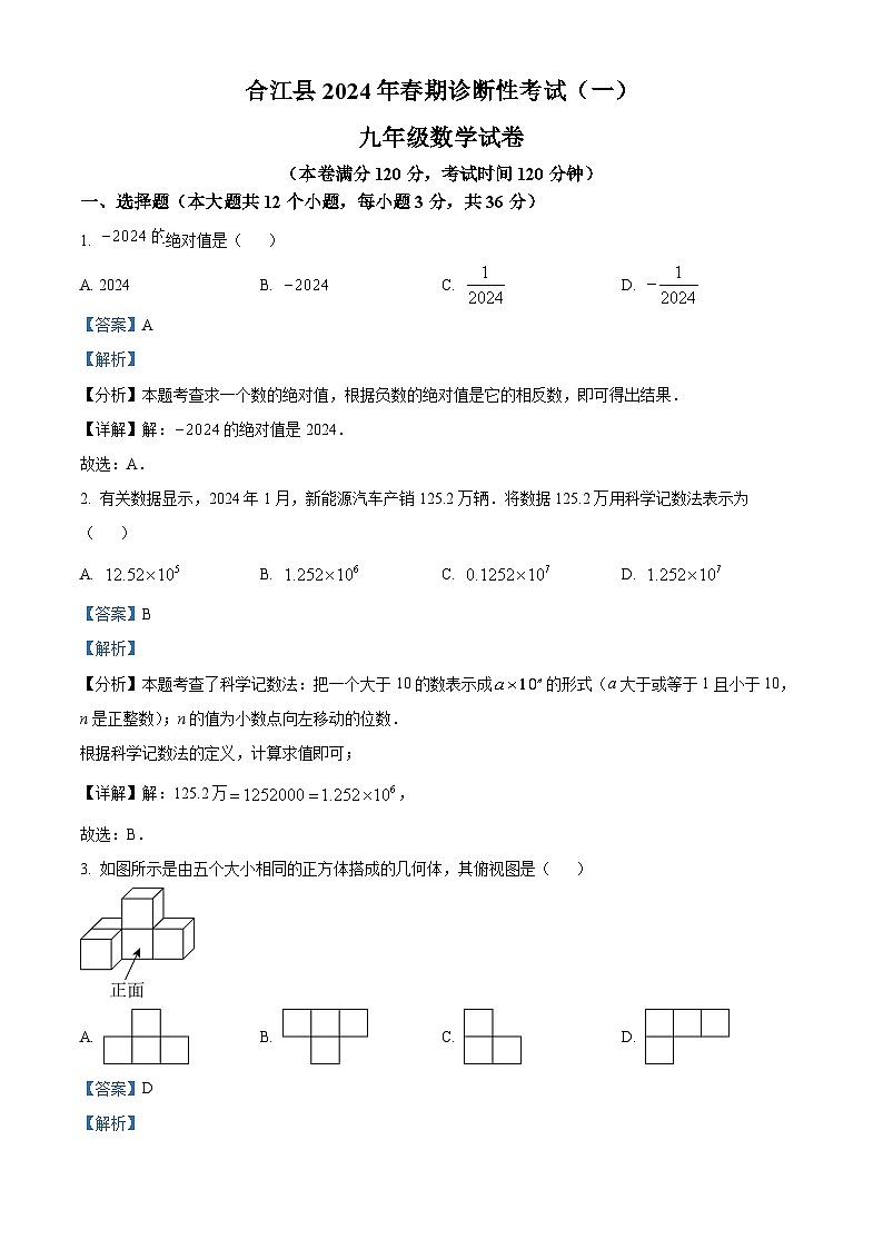 2024年四川省泸州市合江县中考一模数学试题（解析版）第1页