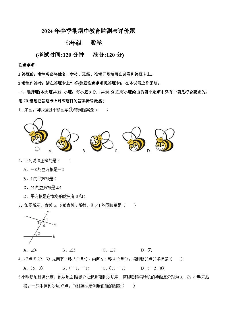 广西玉林市玉州区2023-2024学年七年级下学期期中考试数学试题（含答案）01