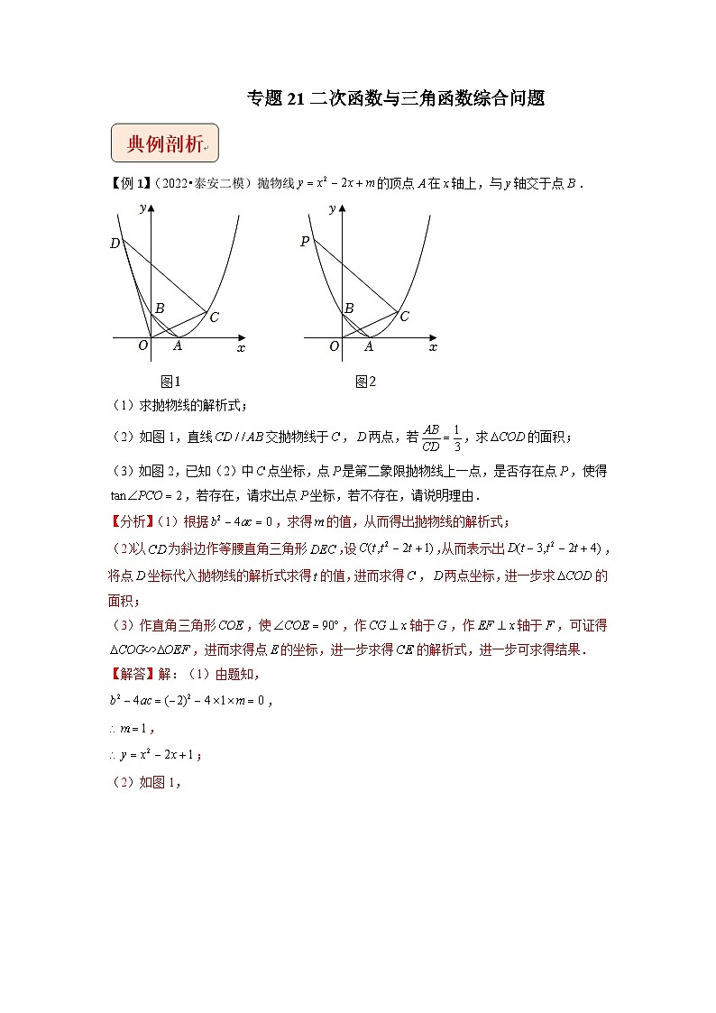 2024年中考数学二轮复习压轴题培优练习专题21二次函数与三角函数综合问题（教师版）第1页