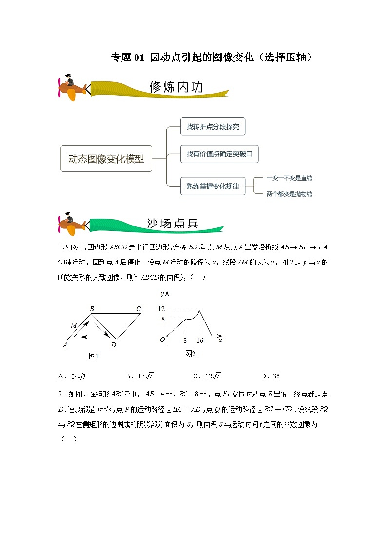 专题01 因动点引起的图像变化（选择压轴）（学生版）-2024年中考数学拉分压轴专题重难点突破第1页