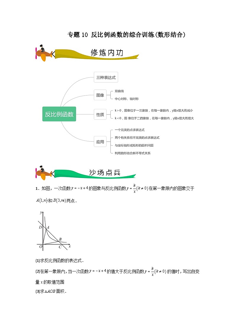 专题10 反比例函数的综合训练(数形结合)（教师版）- 2024年中考数学拉分压轴专题重难点突破第1页