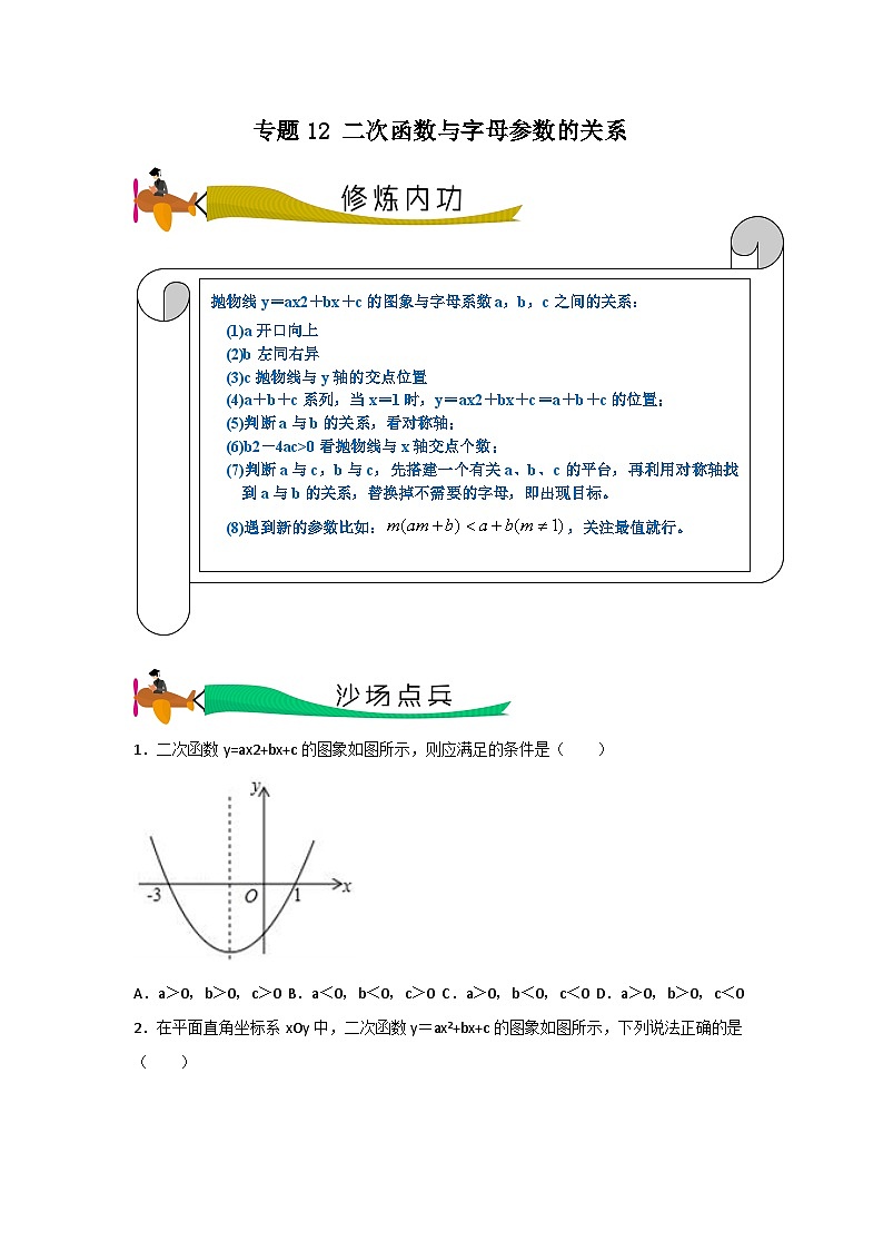 专题12 二次函数与字母参数的关系（学生版）- 2024年中考数学拉分压轴专题重难点突破第1页