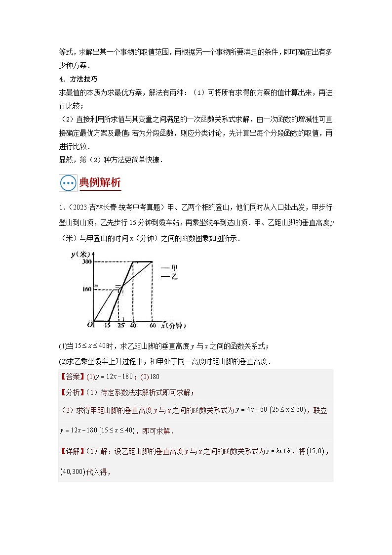 2024年中考数学二轮题型突破练习题型8 函数的实际应用（复习讲义）（教师版）第2页