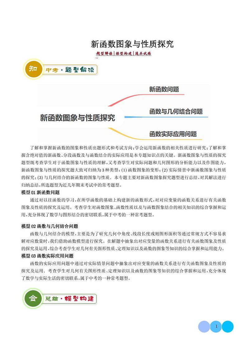 新函数图象与性质探究-2024年中考数学答题技巧与模板构建（解析版）第1页