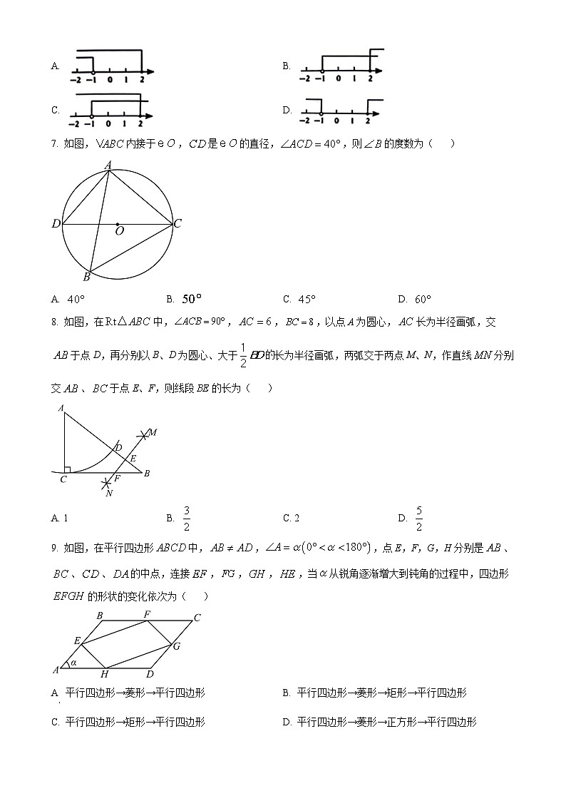 2024年湖南省株洲市中考模拟数学试题（原卷版）第2页