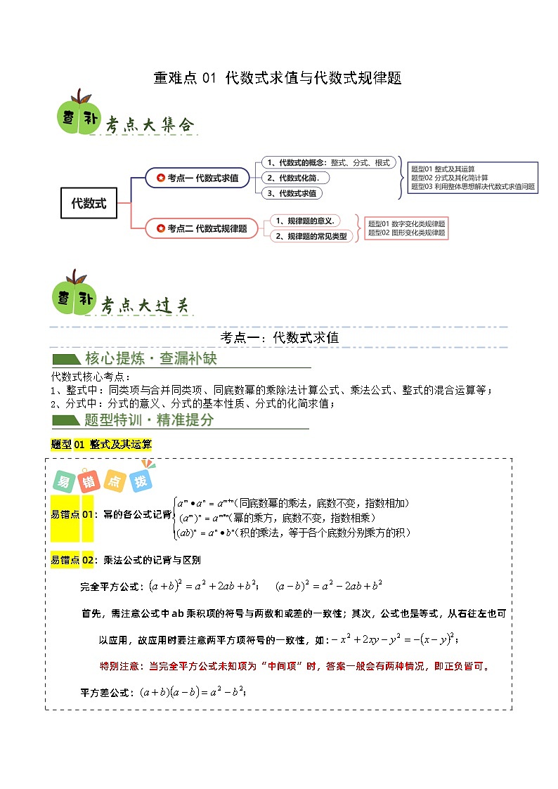 重难点01代数式规律题与代数式求值（2考点5题型）2024年中考数学复习冲刺过关（全国通用）01