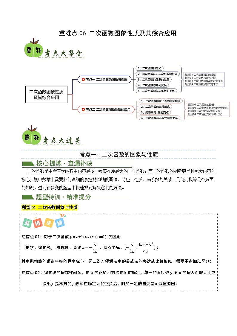 重难点06 二次函数图象性质及其综合应用（原卷版）第1页