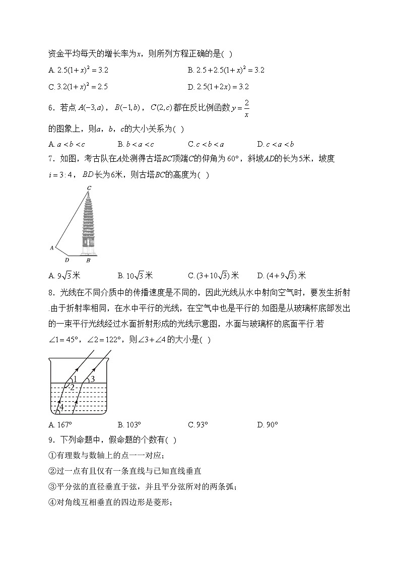 深圳外国语学校2024届九年级下学期4月月考数学试卷(含答案)02