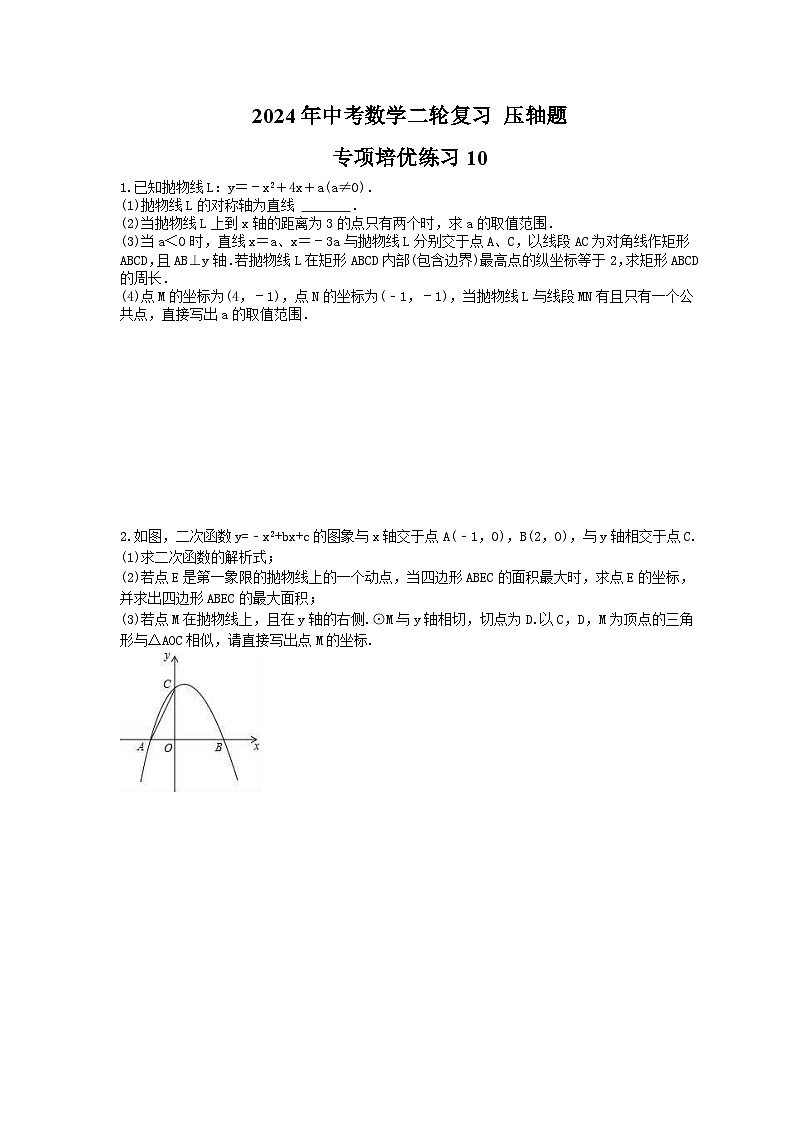 2024年中考数学二轮复习 压轴题 专项培优练习10（含答案）第1页