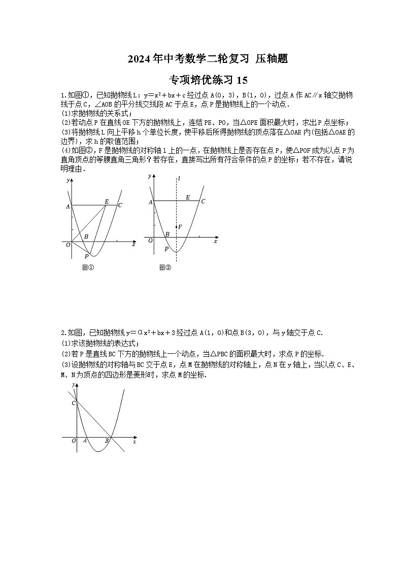 2024年中考数学二轮复习 压轴题 专项培优练习15（含答案）第1页