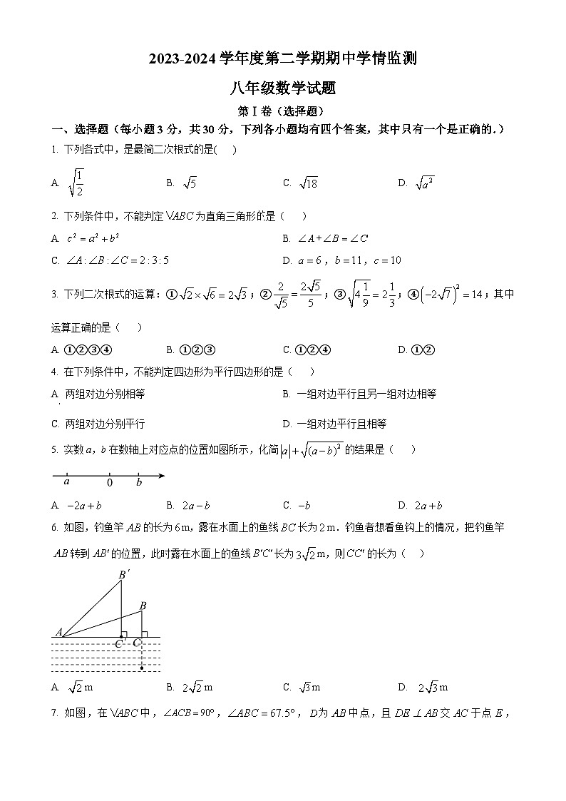 山东省济宁市鱼台县2023-2024学年八年级下学期期中数学试题（原卷版+解析版）01