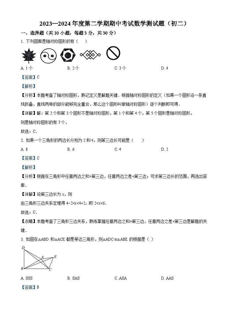 黑龙江省绥化市第八中学校2023-2024学年八年级下学期期中数学试题（原卷版+解析版）01