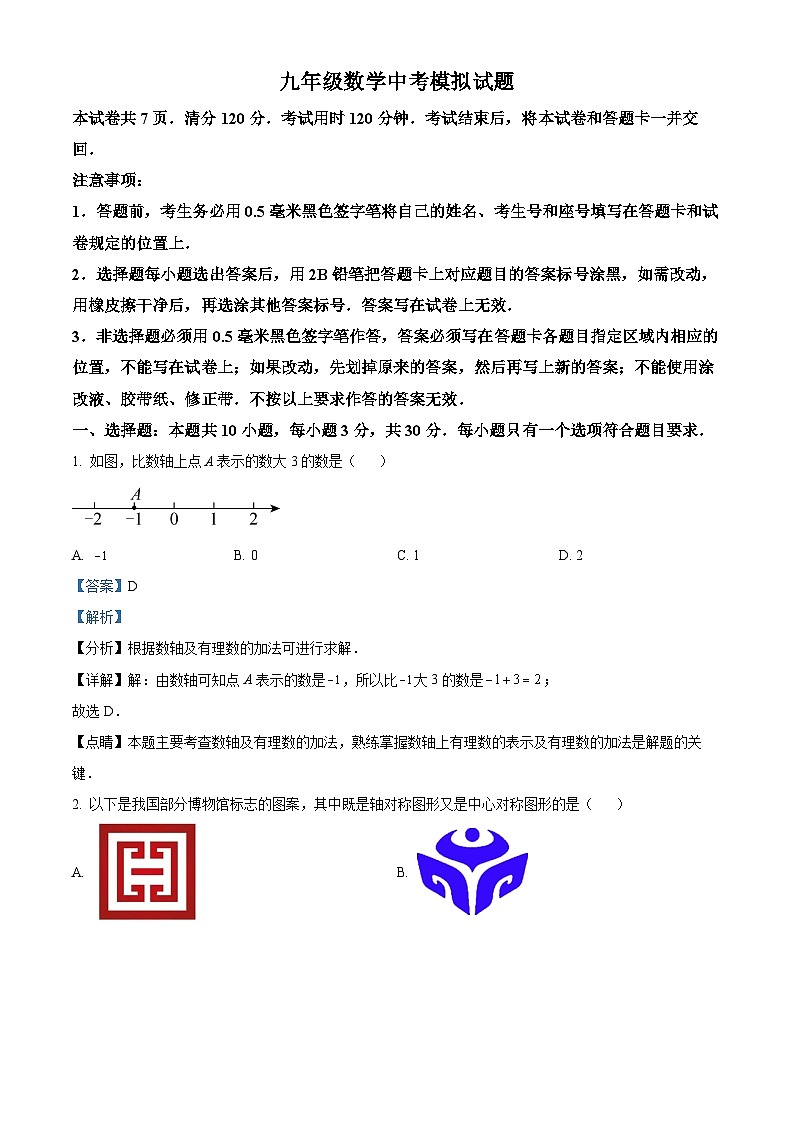 2024年山东省临沂市莒南县中考数学二模试题（原卷版+解析版）01