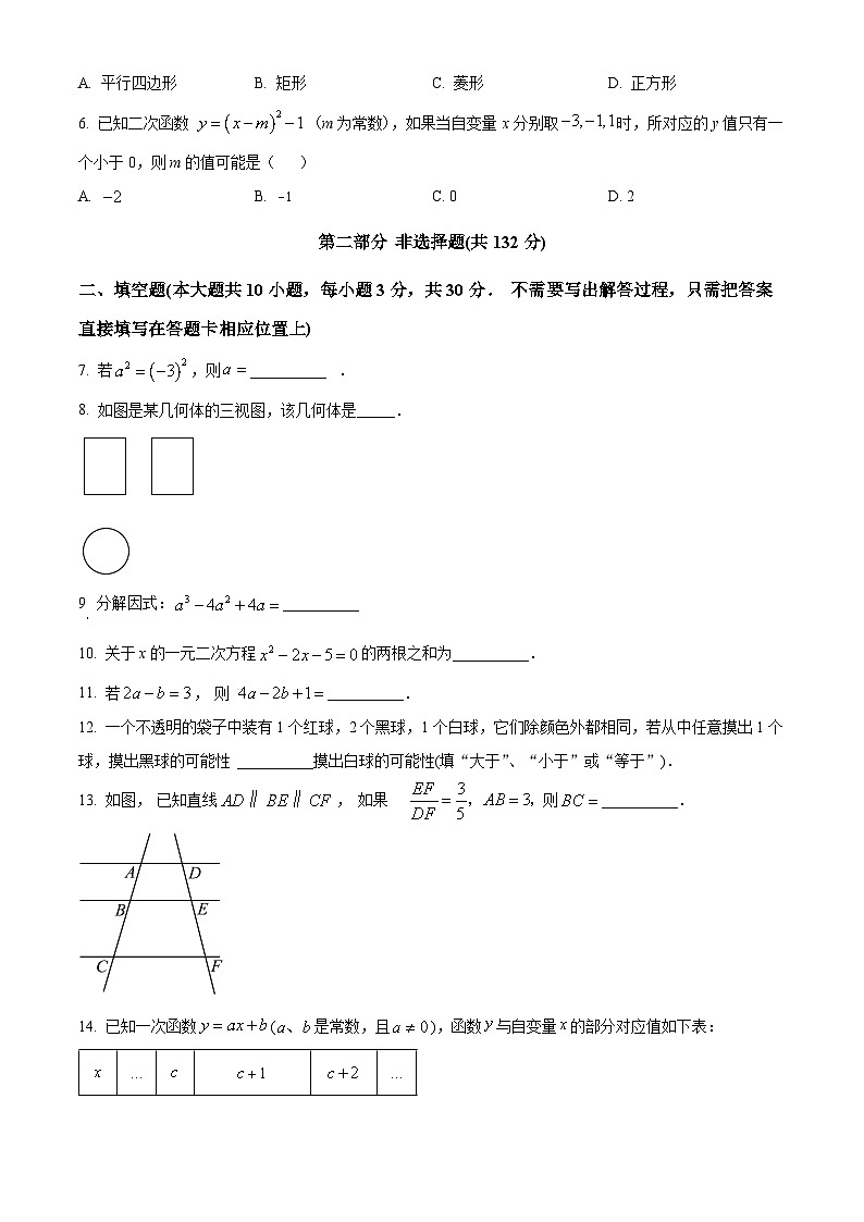 2024年江苏省泰州市姜堰区中考一模数学试题（原卷版）第2页