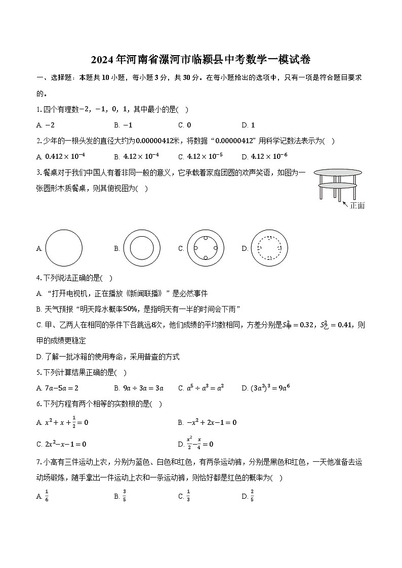 2024年河南省漯河市临颍县中考数学一模试卷（含解析）01