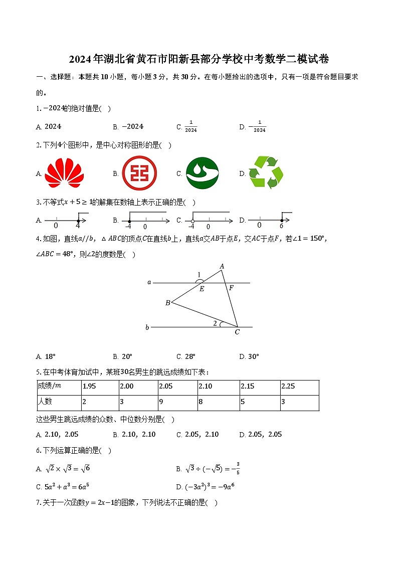 2024年湖北省黄石市阳新县部分学校中考数学二模试卷（含解析）第1页
