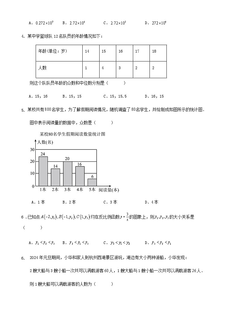 2024年浙江省杭州市中考数学三模练习试卷第2页