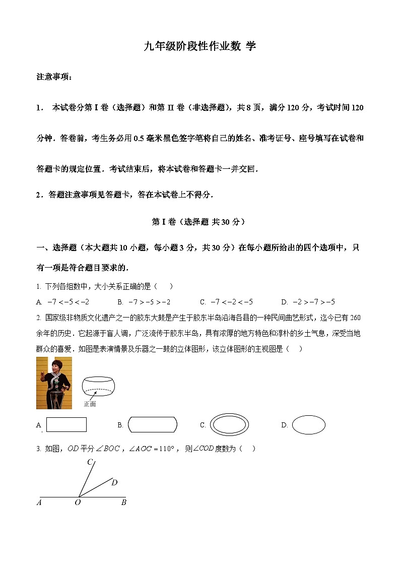 2024年山东省临沂市沂水县九年级中考一模数学试题（原卷版）第1页