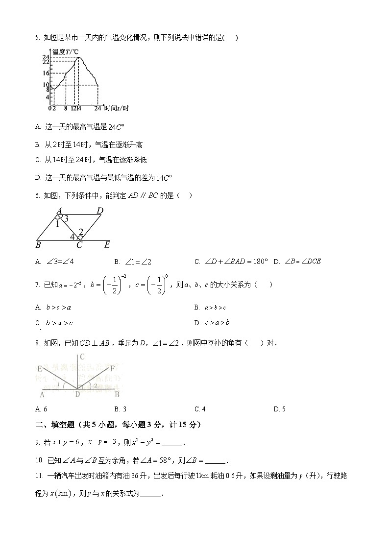 陕西省咸阳市三原县2023-2024学年七年级下学期期中数学试题（原卷版+解析版）02