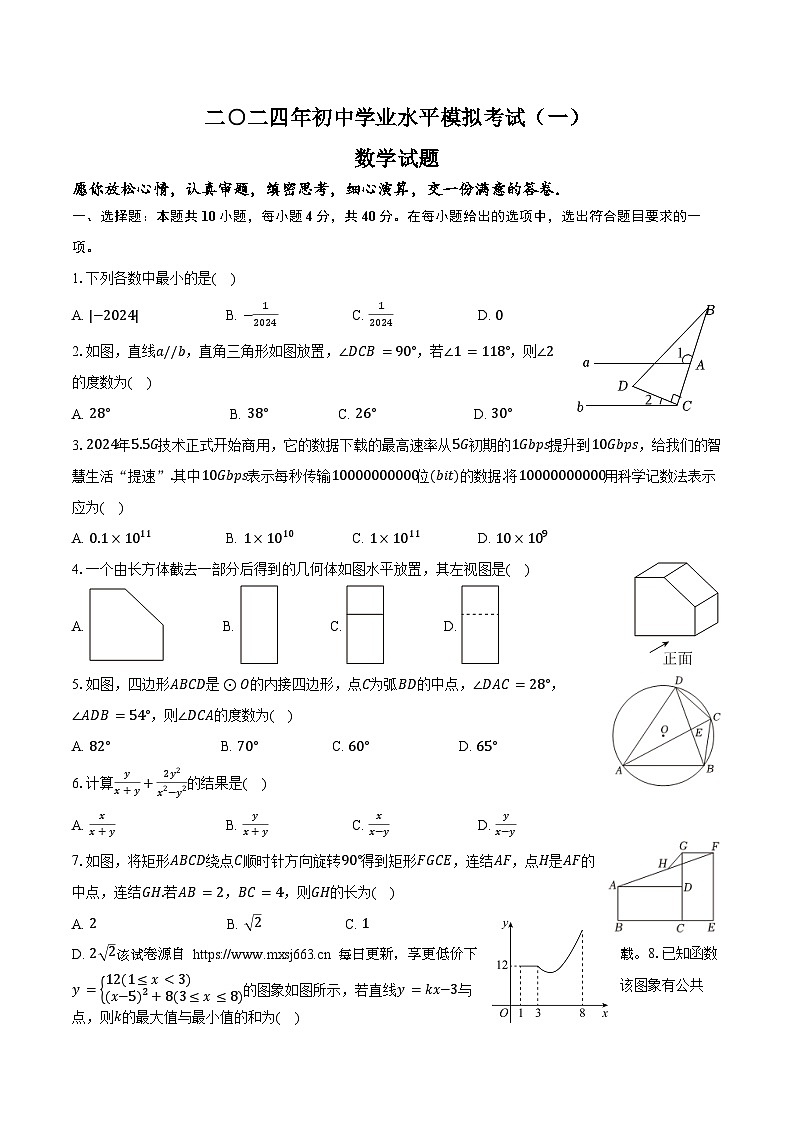 2024年山东省淄博市临淄区部分中学中考数学一模试卷第1页