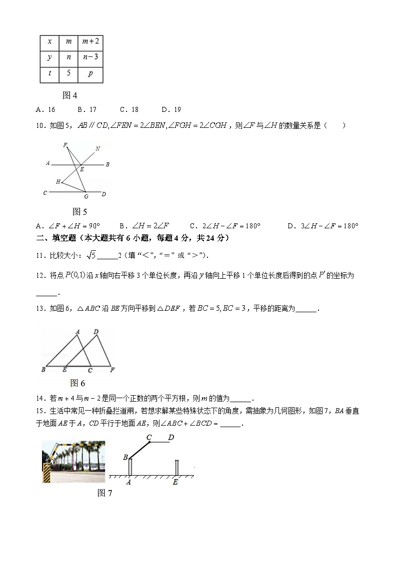 福建省厦门市五缘第二实验学校2023-2024学年七年级下学期期中数学试题(无答案)03