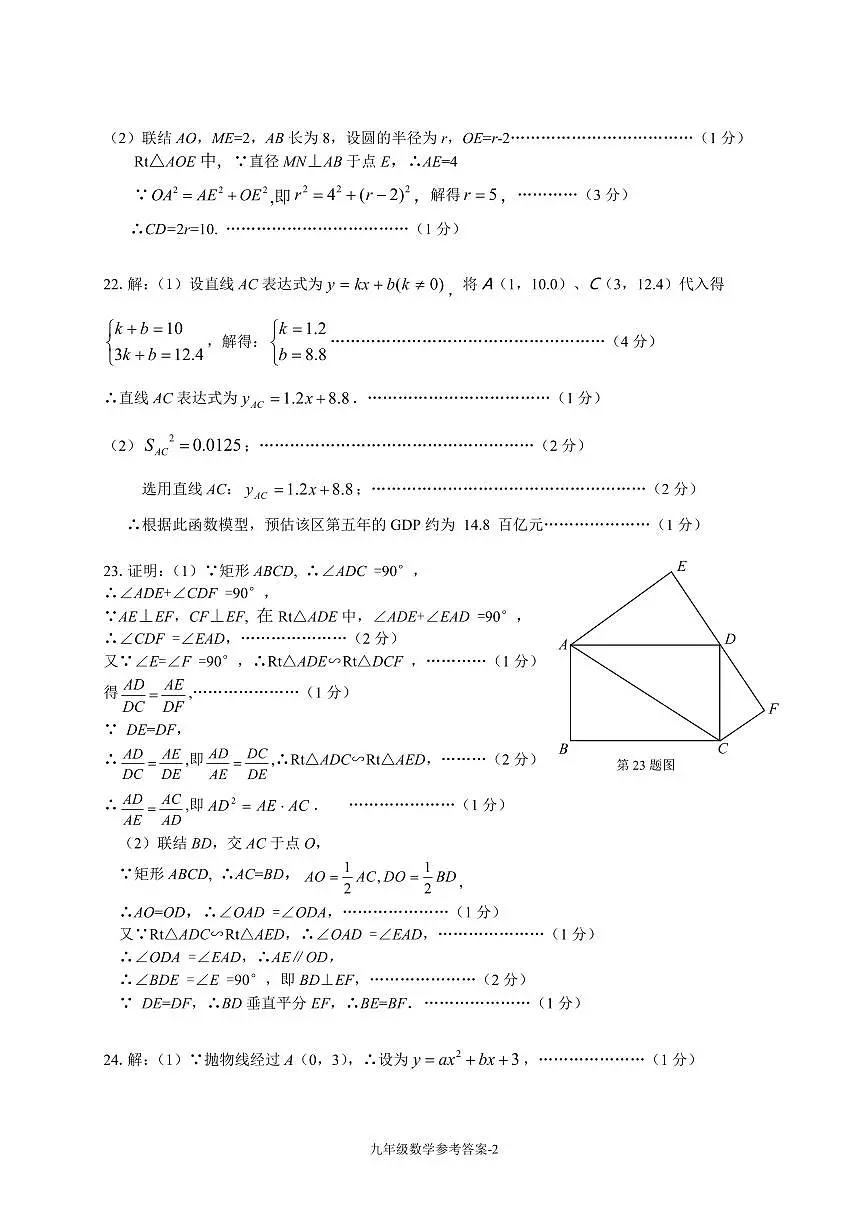 2024年上海静安二模数学卷答案第2页
