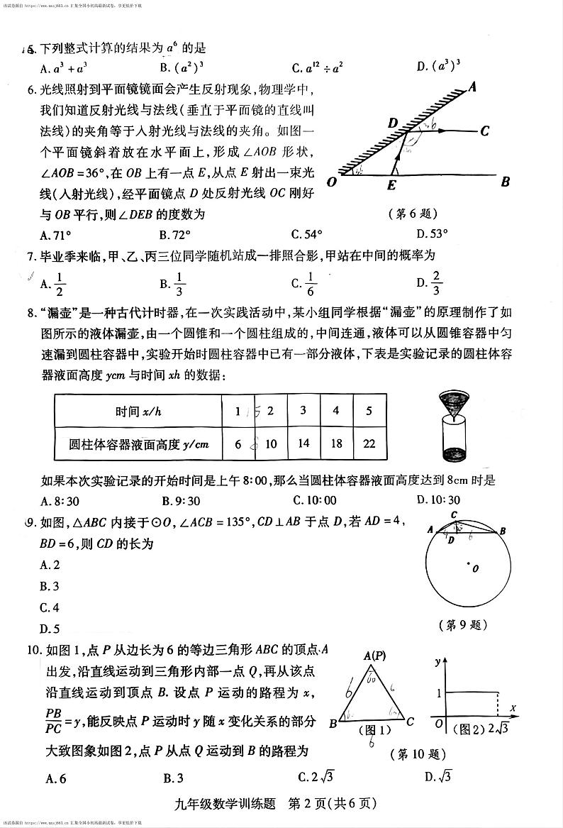 湖北省武汉市2023—2024学年下学期九年级中考四月调考数学试卷第2页