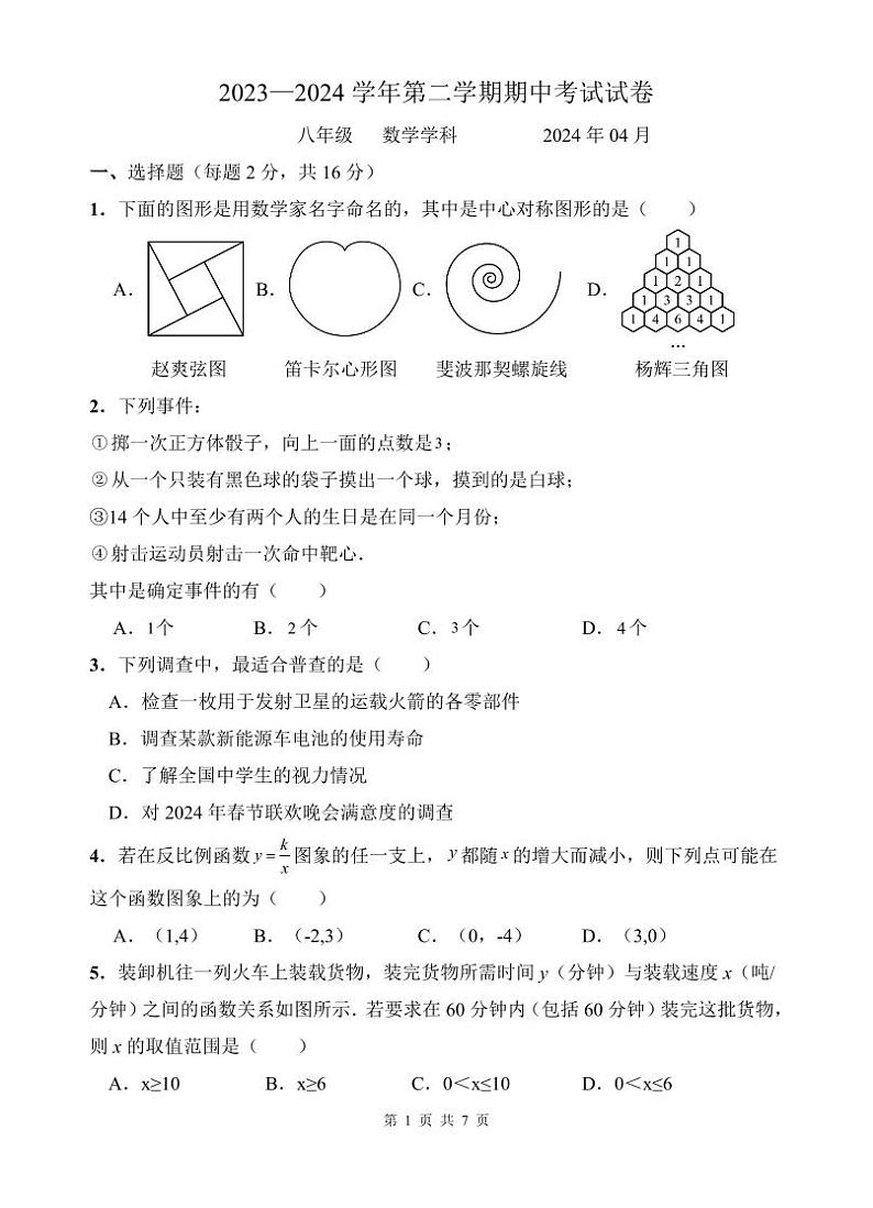 江苏省苏州园区东沙湖实验中学2023-2024学年八年级下学期期中考试数学试卷01