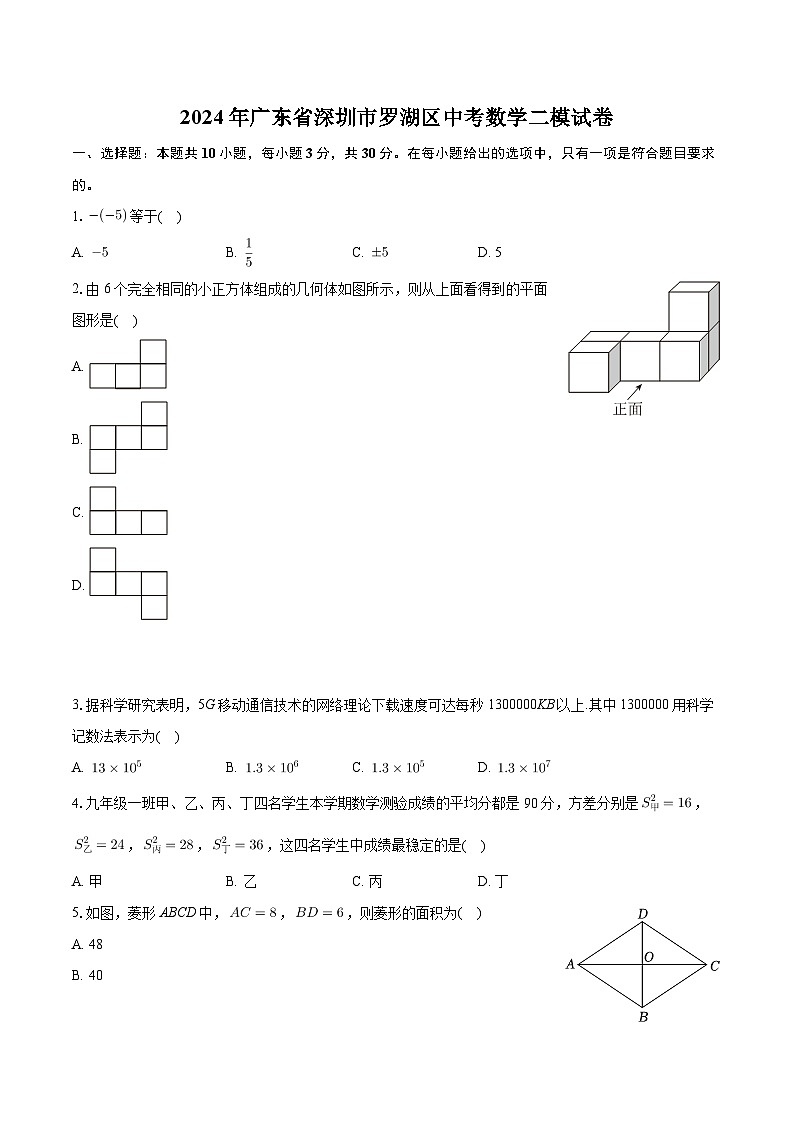 2024年广东省深圳市罗湖区中考数学二模试卷第1页