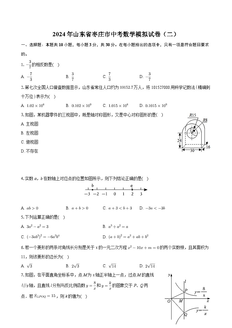 2024年山东省枣庄市初中学业水平考试数学模拟试卷（二）01