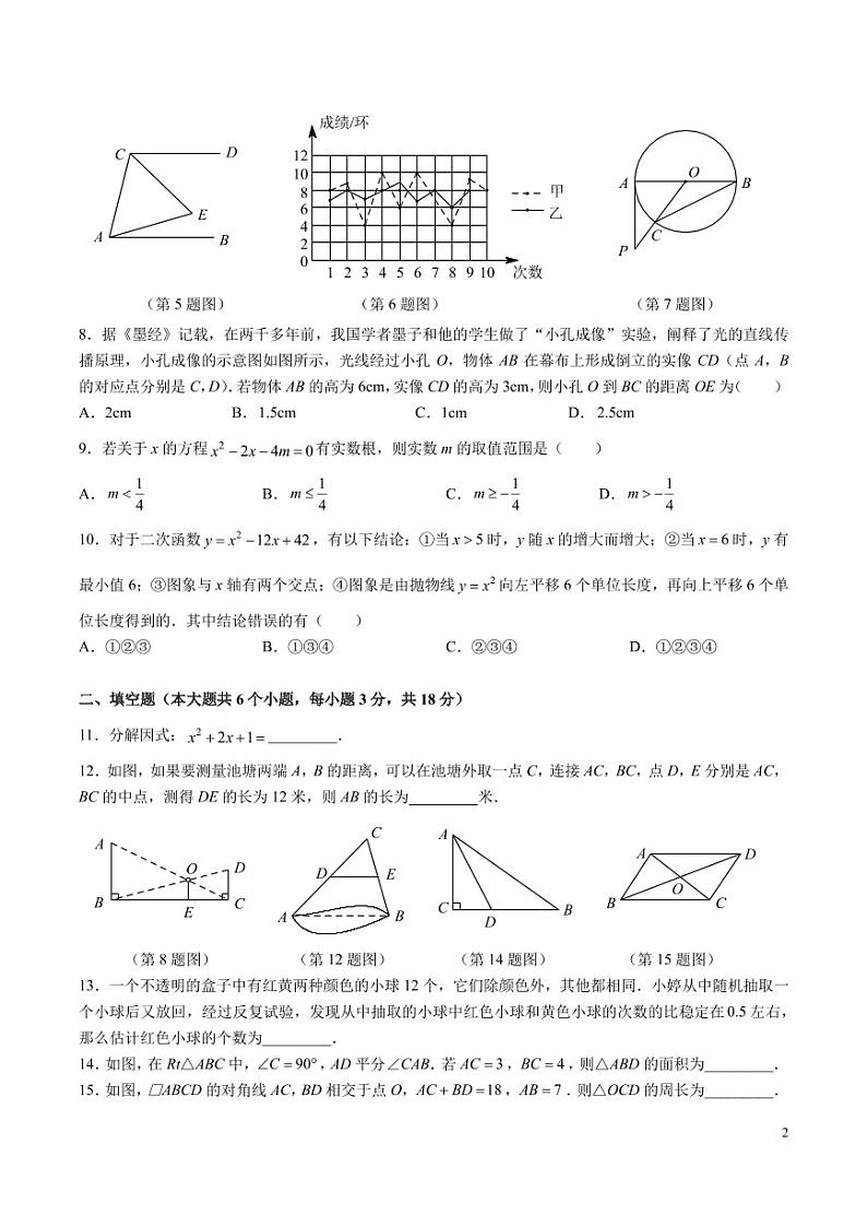 2024 年长沙市初中学业水平考试模拟试卷数学试卷五及参考答案02