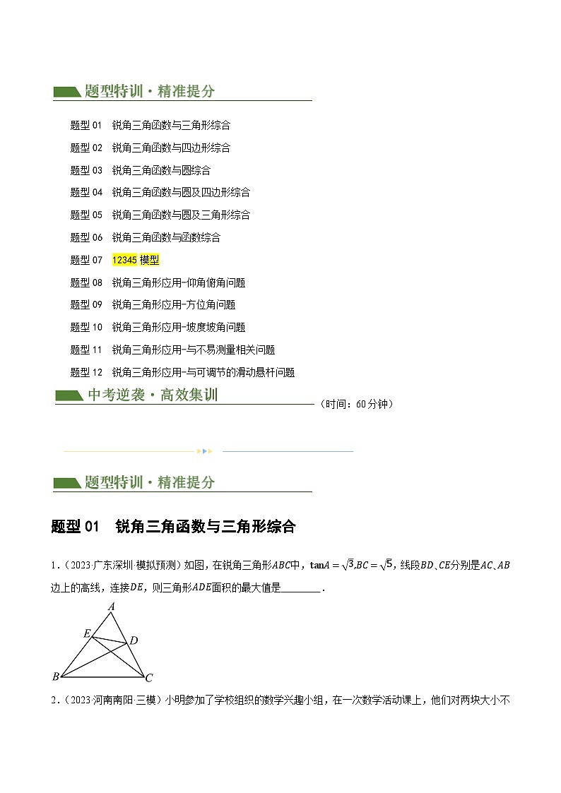 专题08 锐角三角形及其应用（12题型+限时检测）-2024年中考数学二轮复习讲义（全国通用）02