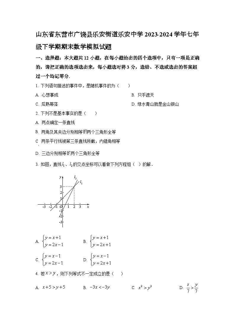 山东省东营市广饶县乐安中学2023-2024学年七年级下学期期末数学模拟试题01