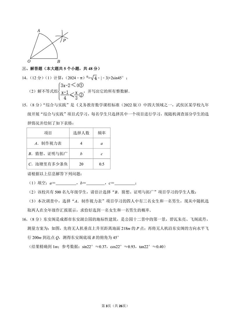 2024年四川省成都市武侯区中考数学二诊试卷第3页