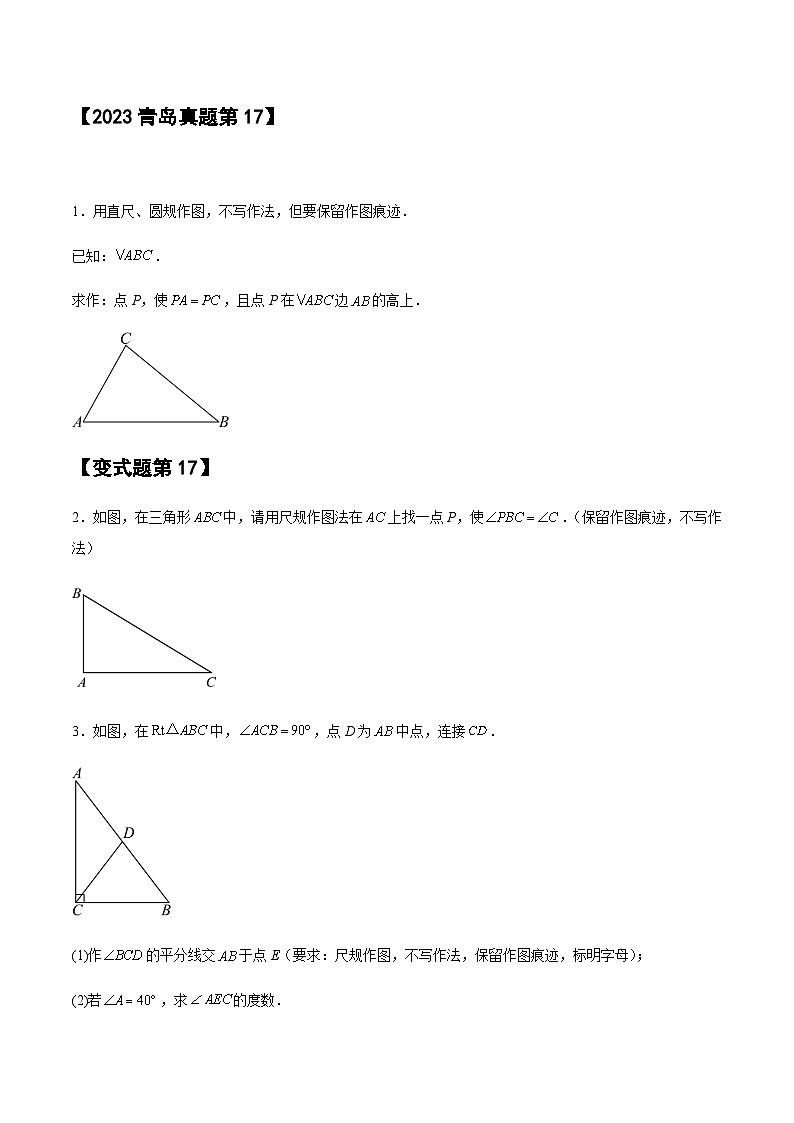 2024届冲刺阶段-中考真题（2023山东青岛）及变式题训练-解答题部分（山东青岛中考专用）03