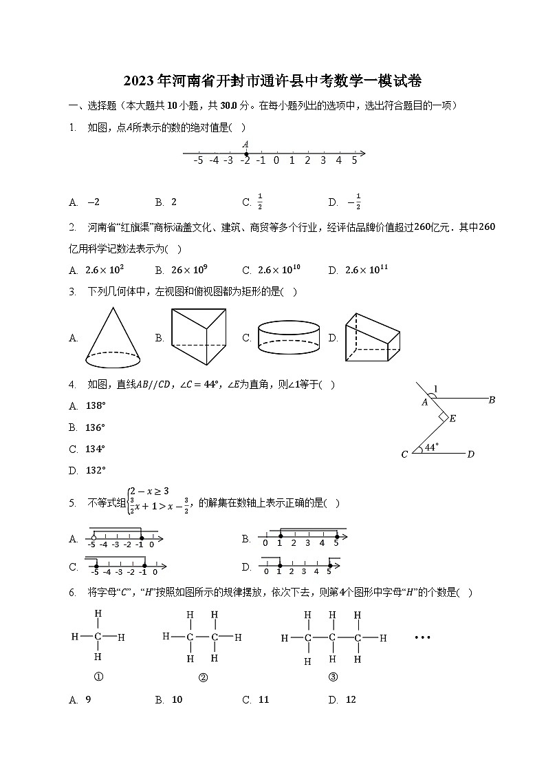 河南省开封市通许县2023届九年级下学期中考一模数学试卷(含解析)第1页