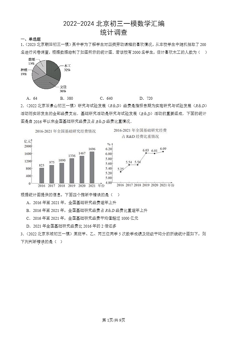 2022-2024北京初三一模数学试题分类汇编：统计调查第1页