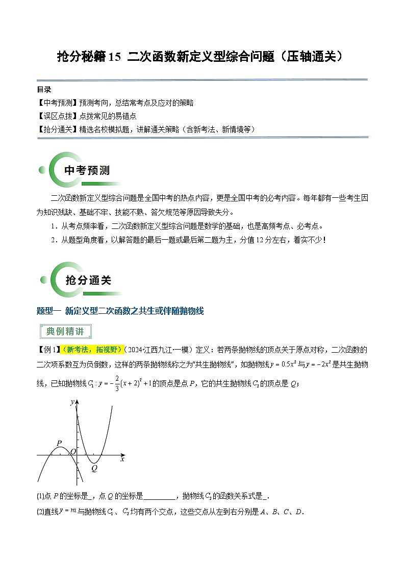 抢分秘籍15 二次函数新定义型综合问题（3题型）（原卷版）第1页