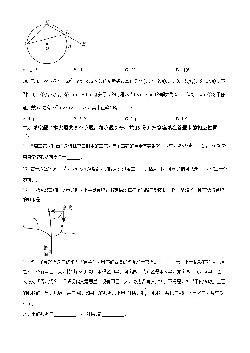 2024年湖北省荆门市钟祥市中考模拟数学试题（学生卷）第3页