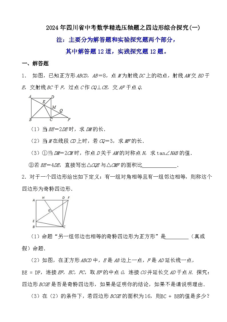 2024年中考数学精选压轴题之四边形综合探究(一)第1页