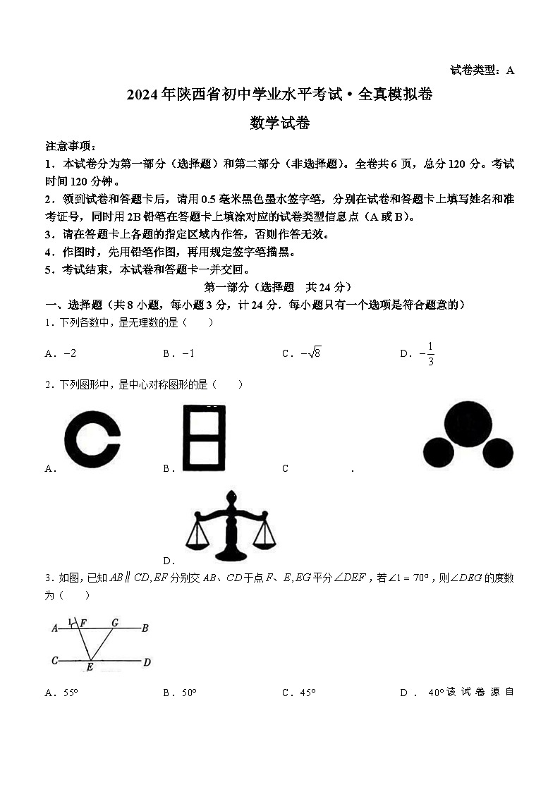 07，2024年陕西省渭南市临渭区渭南初级中学中考二模数学试题(无答案)第1页