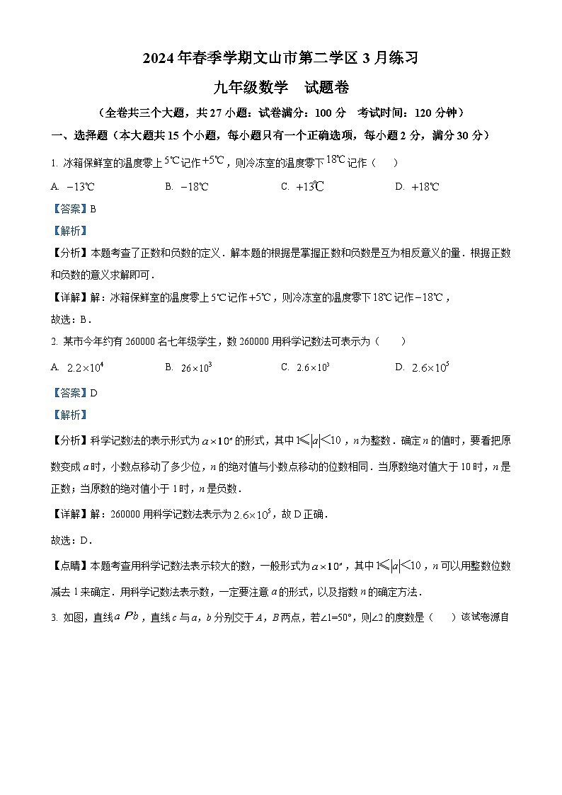 18，云南省文山壮族苗族自治州文山市2023-2024学年九年级下学期3月月考数学试题01