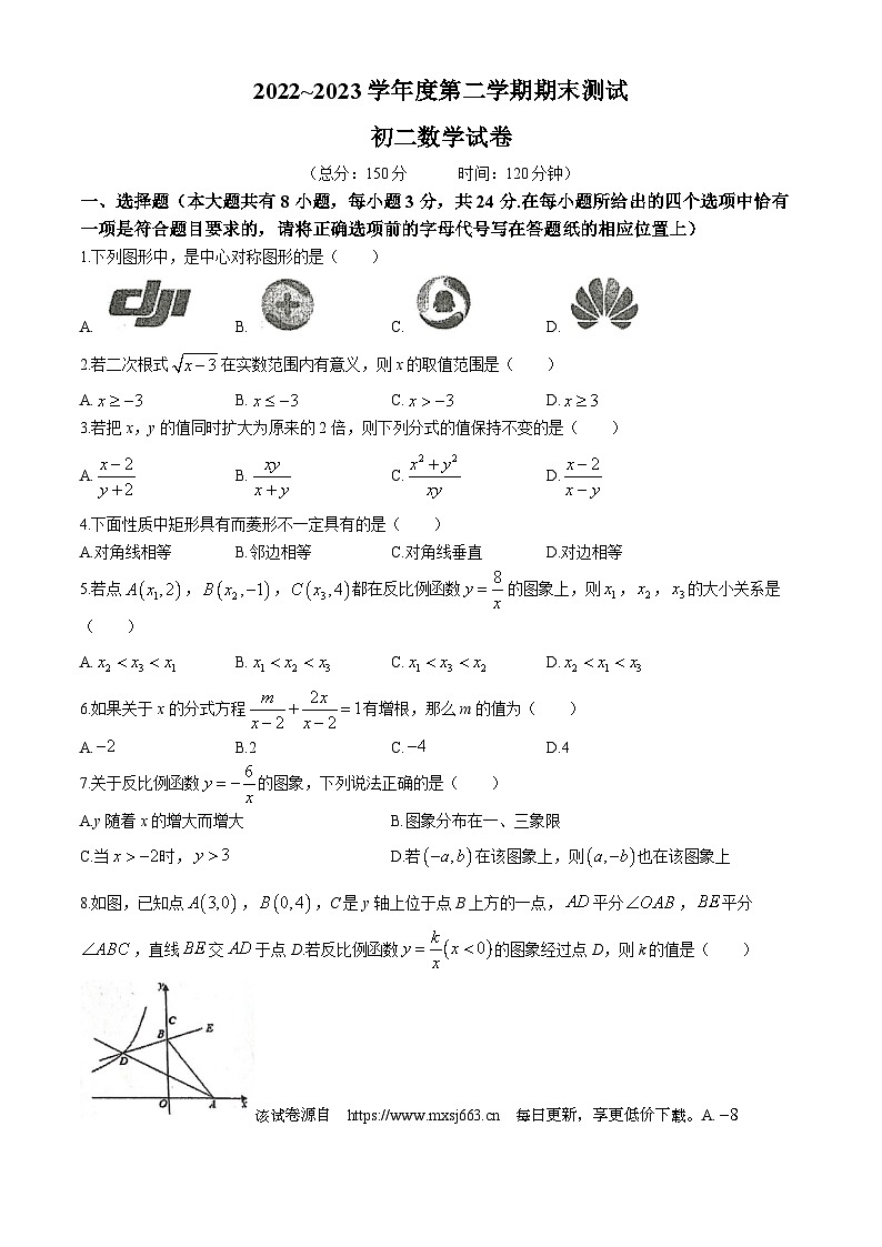 200，江苏省宿迁市崇文初级中学2022-2023学年八年级下学期期末数学试题(无答案)01
