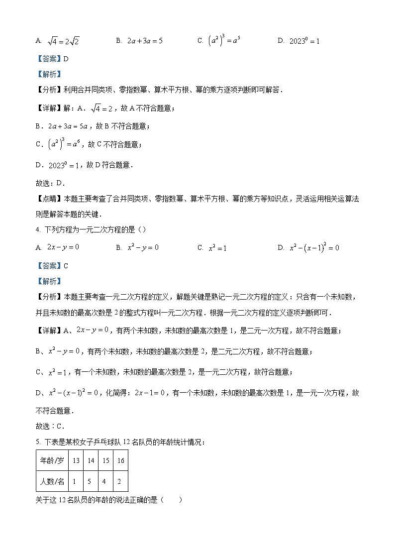 2024年广东省梅州市大埔县进光中学中考一模数学试题（解析版）第2页
