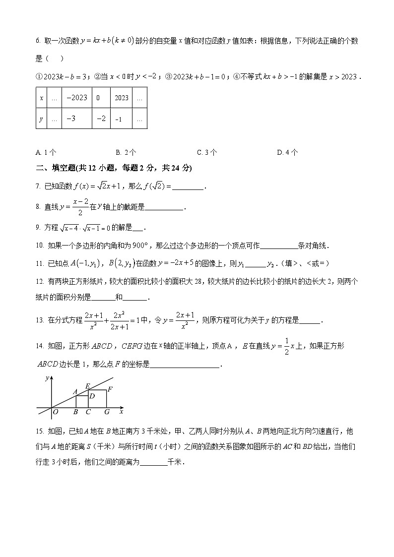 上海市嘉定区迎园中学2023-2024学年八年级下学期期中数学试题（原卷版+解析版）02