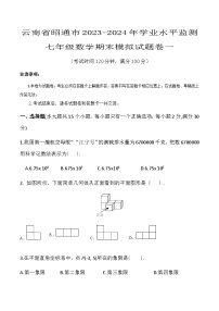 云南省昭通市2023-2024学业水平监测七年级数学期末模拟试卷一