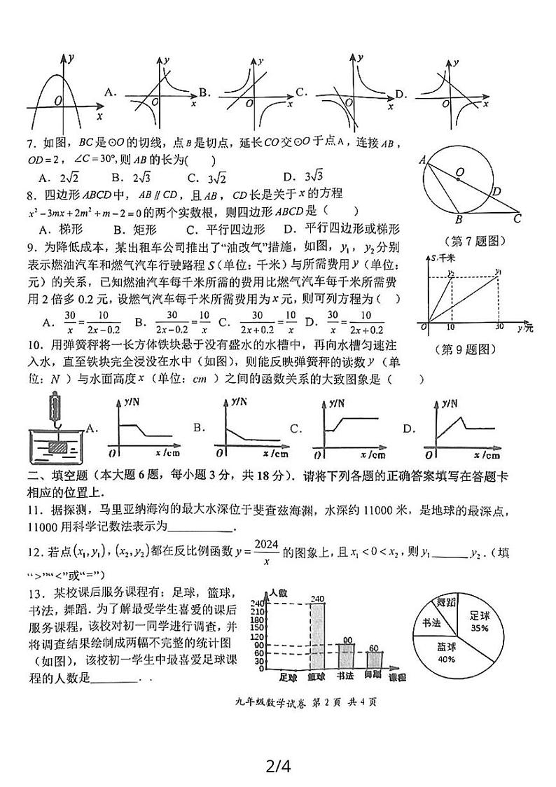 2024年广东省汕头市濠江区九年级中考数学一模试题(图片版)第2页